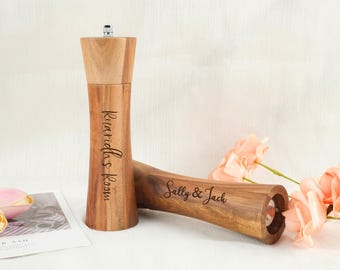Personalized Wooden Salt And Pepper Grinders, Custom Engraved Grinders, Manual Spice Grinders, Kitchen Utensils, Housewarming Gifts