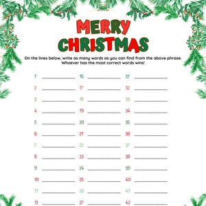 Christmas Word Game Printable: Holiday Family Fun (Digital Download)