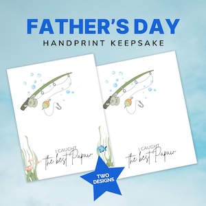 J'ai attrapé la meilleure carte PAPAW avec empreinte de main | Cadeau pour la fête des pères, artisanat de pêche, souvenir imprimable, téléchargement numérique, personnalisé pour les enfants