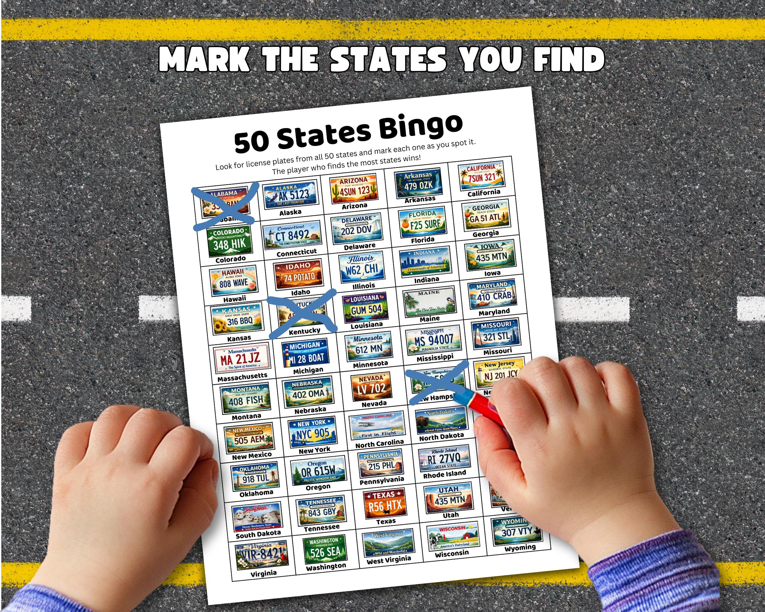 Road Trip License Plate Game Printable, USA Map Tracker, 50 States ...