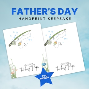 Biglietto con l'impronta della mano di "Ho catturato il miglior papà", regalo per la festa del papà, download digitale, ricordo personalizzato, lavoretto con l'impronta della mano di una canna da pesca stampabile