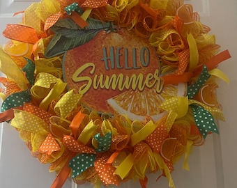 Corona de malla "Hola Verano Naranjas" - 20 pulgadas