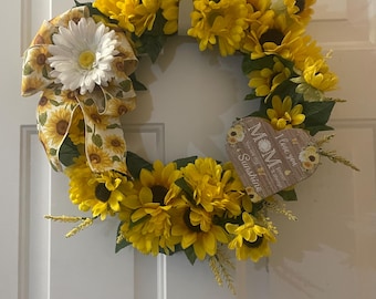 Corona de jardín de girasoles para el Día de la Madre con letrero del Día de la Madre - vid de 15 pulgadas