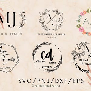 Pacote de SVG de casamento, Monograma de casamento, Noivos, Arquivo SVG para salvar a data para Cricut, Emblemas de casamento, Arquivos de corte PNG/EPS/DXF