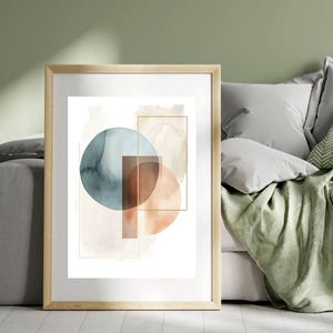 Abstract Geometric Wall Art Print – Modern Minimalist Circle and Rectangle Design in Earth Tones