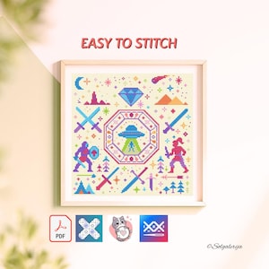 Space Life Cross Stitch Pattern: UFO, Star Wars, Colorful Animals (PDF)