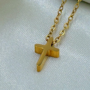 18K Gold PVD Plated Cross Necklace ,Waterproof Christian Jewelry, Tiny Cross Pendant, Dainty Religious Necklace for Women, Gift for Her