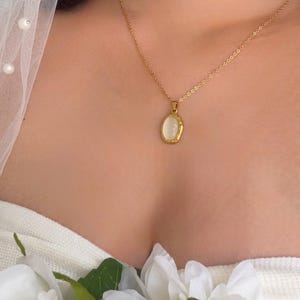 Collar de piedra de ópalo, resistente al agua, de acero inoxidable, sin deslustre, joyería minimalista, regalo de San Valentín.