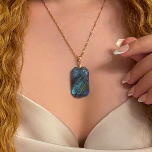 Labradorite Necklace :Real Stone,18K Gold PVD Plated,Blue Flash Pendant,Handmade,Womens day Gift