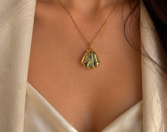 Collar de concha de abulón: chapado en oro PVD de 18 quilates, concha de paua, no se deslustra, apto para ducha e impermeable.