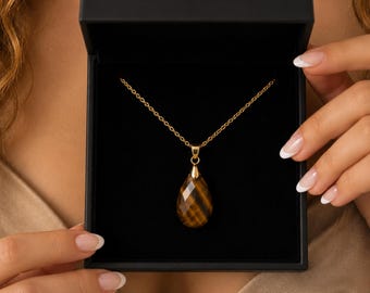 Tijgeroogketting: 18 kt goud, pvd-verguld, waterdicht, hypoallergeen, echte steen, damesdagcadeau