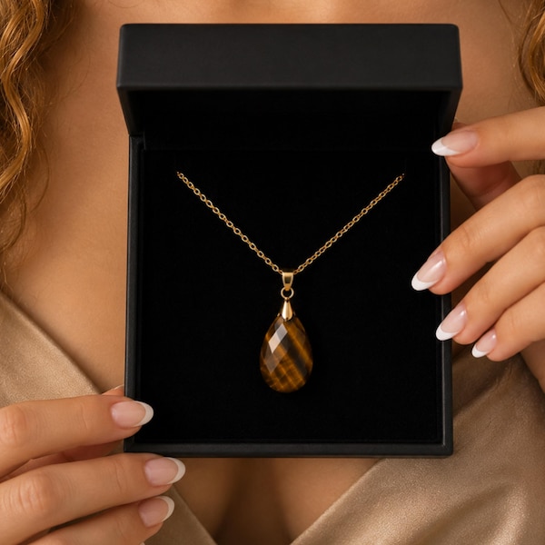 Tijgeroogketting: 18 kt goud, pvd-verguld, waterdicht, hypoallergeen, echte steen, damesdagcadeau