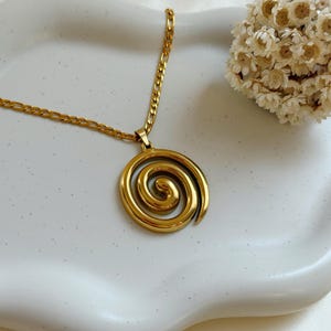 Spiral Necklace : 18K Gold PVD Plated,Hypoallergenic,Boho Jewelry,Water-resistant finish,Handmade image 3