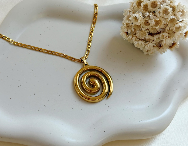 Spiral Necklace : 18K Gold PVD Plated,Hypoallergenic,Boho Jewelry,Water-resistant finish,Handmade image 3