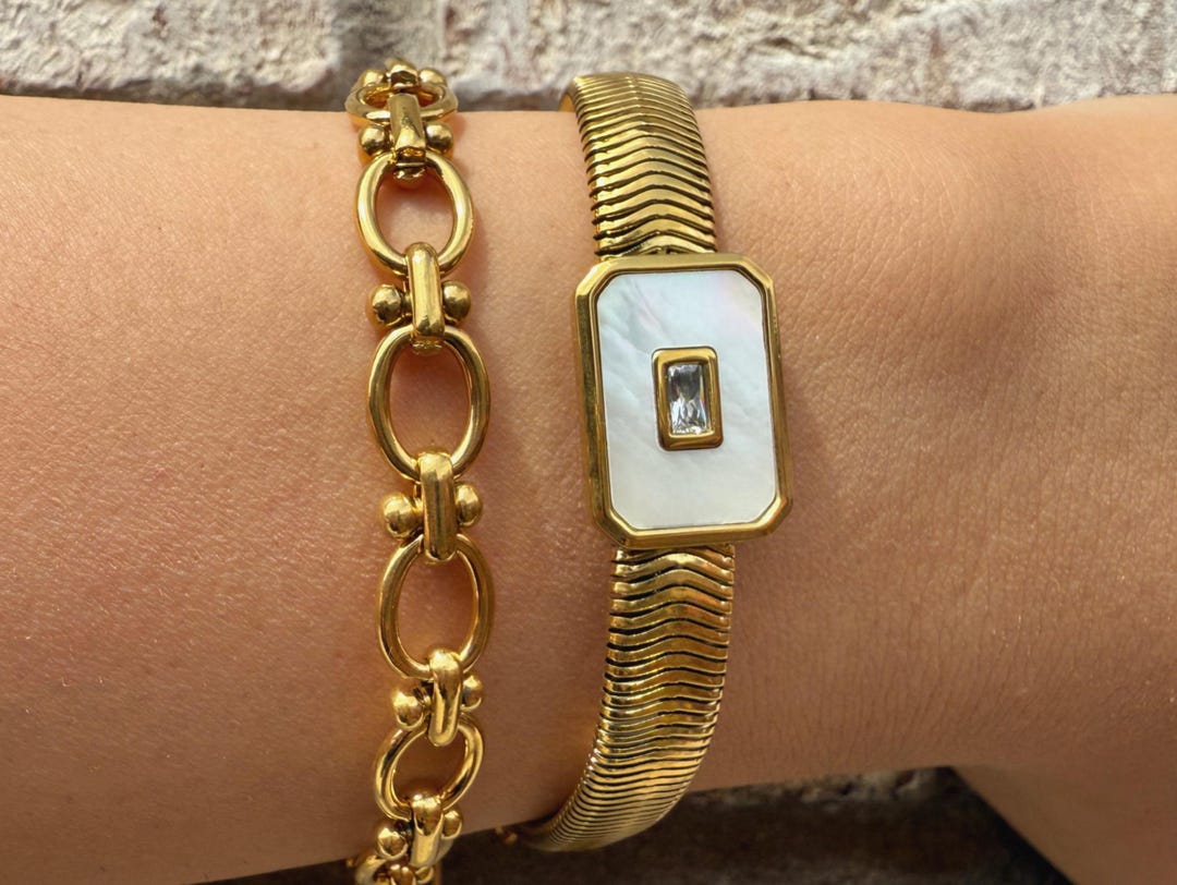 Waterproof Gold Bracelet ,18K Gold PVD Plated ,mother of Pearl or Enamel, Snake Chain,vintage Style ,minimalist Gift,gold Bracelet for Women - Etsy