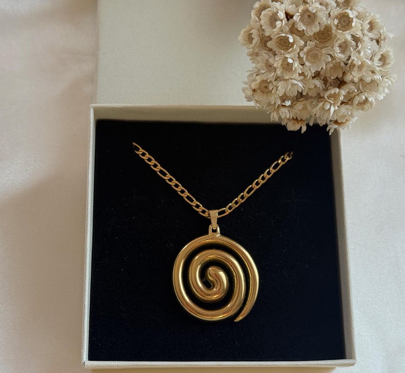Spiral Necklace : 18K Gold PVD Plated,Hypoallergenic,Boho Jewelry,Water-resistant finish,Handmade image 2