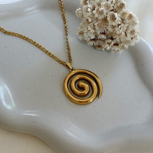 Spiral Necklace : 18K Gold PVD Plated,Hypoallergenic,Boho Jewelry,Water-resistant finish,Handmade image 7