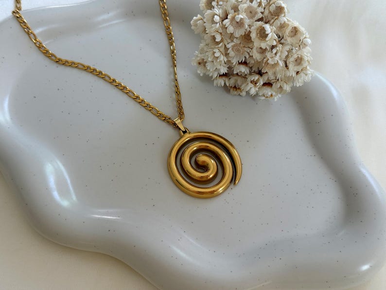 Spiral Necklace : 18K Gold PVD Plated,Hypoallergenic,Boho Jewelry,Water-resistant finish,Handmade image 7