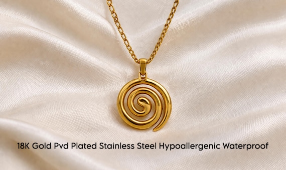Spiral  Necklace : 18K Gold PVD Plated,Hypoallergenic,Boho Jewelry,Water-resistant finish,Handmade