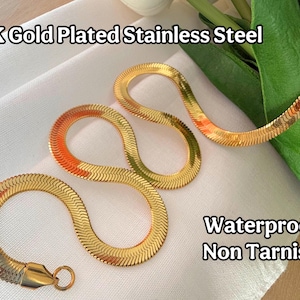 18K Gold Snake Chain Necklace – Waterproof, Non-Tarnish, Stainless Steel Jewelry, Hypoallergenic, Dainty Layering Necklace, Gift for Women