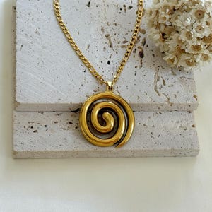 Spiral Necklace : 18K Gold PVD Plated,Hypoallergenic,Boho Jewelry,Water-resistant finish,Handmade image 4