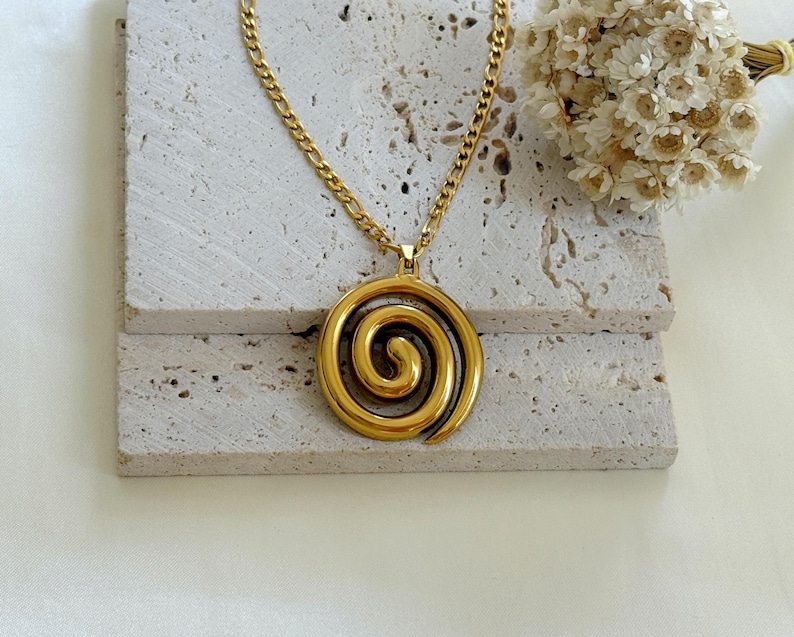 Spiral Necklace : 18K Gold PVD Plated,Hypoallergenic,Boho Jewelry,Water-resistant finish,Handmade image 4