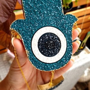 Mano de Fátima Nazar Boncuk Decoración de pared de mal de ojo Superficie de cristal Regalo hecho a mano Ramadán Eid