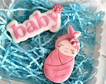 Baby Party Fondant Cookies Baby Shower Cookies Boy or Girl Party Favors Personalized Cookies