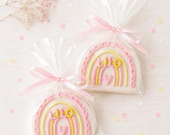 Fondant cookies, rainbow cookies, party favors, personalized biscuits, rainbow birthday cookies