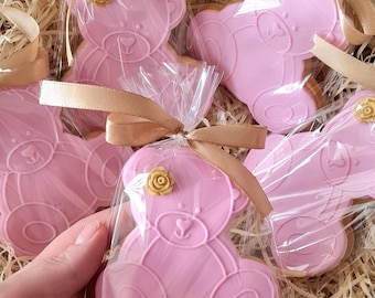 Fondant cookies, bear cookies, party favors, personalized cookies, happy birthday, baby shower