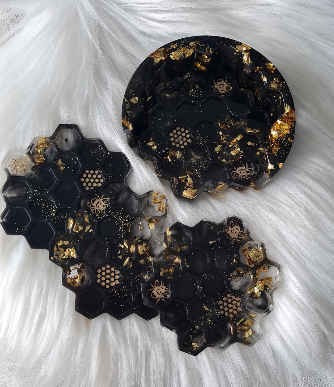 Coaster Set Bee Coaster Decoration Table Kitchen Honeycomb Handmade ...