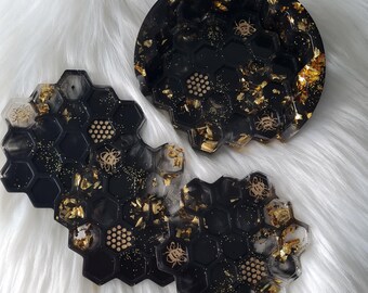 Coaster Set Bee Coaster Decoration Table Kitchen Honeycomb Handmade Gift
