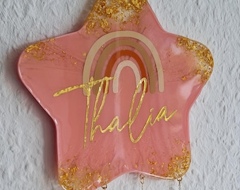 Decorazione mobile in resina epossidica, regalo di nascita personalizzato per bambini, arcobaleno, stella mobile