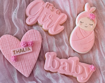 Baby Party Fondant Cookies Baby Shower Cookies Baby Girl Party Favors Personalized Cookies