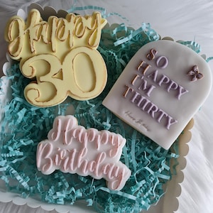 Fondant cookies 30th birthday cookies Birthday party favors Personalized cookies
