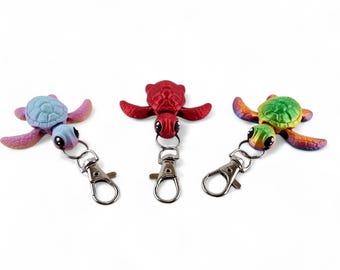 Llavero-etiqueta para bolso con forma de tortuga impresa en 3D, varios colores: rojo, verde, arcoíris, seda y pastel