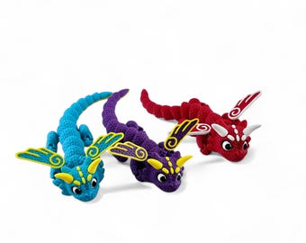 Dragón articulado colorido y lindo impreso en 3D, juguete antiestrés divertido, flexible y vibrante, adorable y lindo adorno de escritorio con patrón de crochet