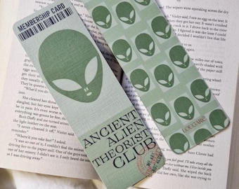 Segnalibro dell'Ancient Alien Theorist Club / Regalo per lettori di fantascienza / Tessera associativa Top Secrets