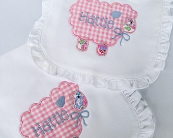 Personalized Sheep Bib Burp Cloth Set/ Personalized Bib Burp Cloth/ Baby/ Toddler