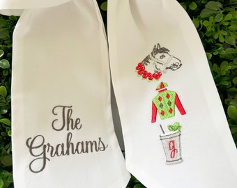 Kentucky Derby Embroidered Wreath Sash, Horse Race Wreath Sash, The Kentucky Derby Wreath Sash Bow, Run for the Roses, Personalized