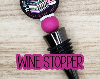 Beaded Wine Stopper - "Lost In Pages Found In the Words" (Gunmetal)