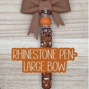 RHINESTONE BEADED PEN- Large Bow - Fall Leaves (Milk Chocolate Bow)