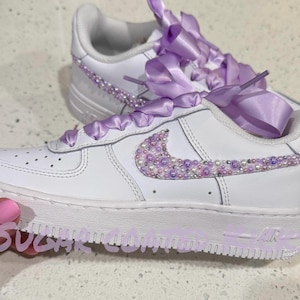 Lavender Light Purple Custom Air Force 1 - Peral and Crystal Rhinestone Custom Sneaker for Girls