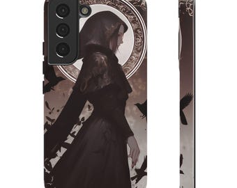 Raven Goddess Tough Phone Case, Protective Case, Unique Design, Gothic Phone Cover, Halloween Gift