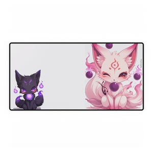 Chibi Kitsune Desk Mat - Cute Fox Gaming Mouse Pad for Anime Fans, Non-Slip Desk Protector, Large Work Desk Accessory, Anime Desk Decor,