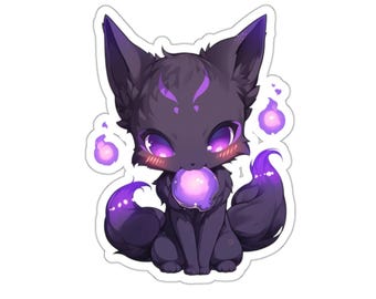 Chibi Kitsune Kiss-Cut Stickers - Cute Fox Fantasy Animal, Adhesive Vinyl Decals for Laptops, Notebooks, Water Bottles, Scrapbooking