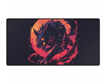 Dark Wolf Desk Mat, Large Gaming Mouse Pad, Cool Animal Print Desk Protector, Office Decor, Non-Slip Desk Blotter
