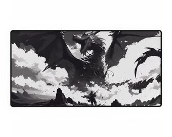 Dragon Slayer Desk Mat, Gaming Mouse Pad, Office Desk Accessories, Fantasy Desk Decor, Gift for Gamers, Custom Desk Mat