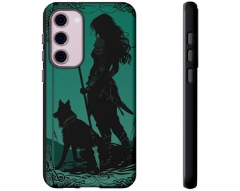 Tough Cases, Warrior Woman and Hound Phone Cover, Celtic Shield Cellphone Case, Protective Armor iPhone Case, Mythical Defender Samsung