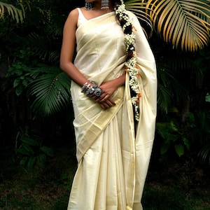 Kerala Kasavu Golden Tissue Saree